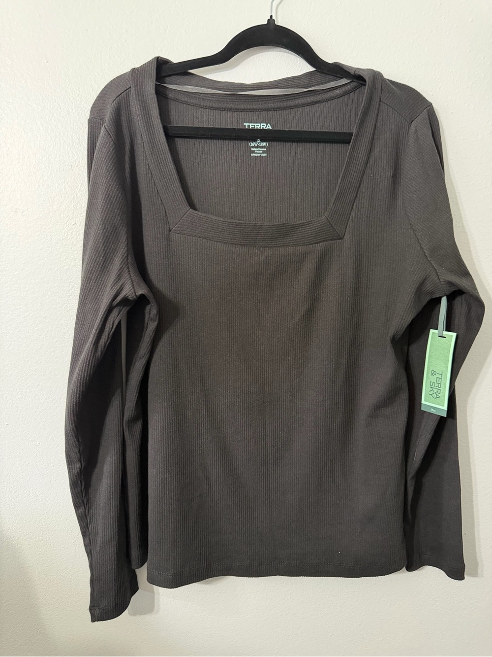Women's Long-Sleeve Square Neck Ribbed Top - black size 1X Terra &Sky